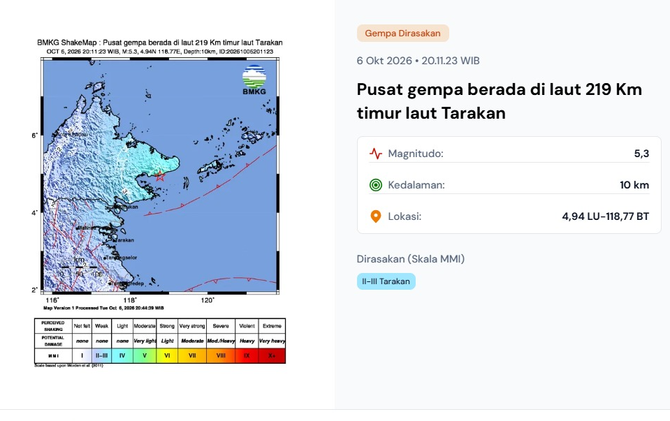 Gempa M5,0 Guncang Sabah, Tiga Kecamatan di Sebatik Ikut Bergetar